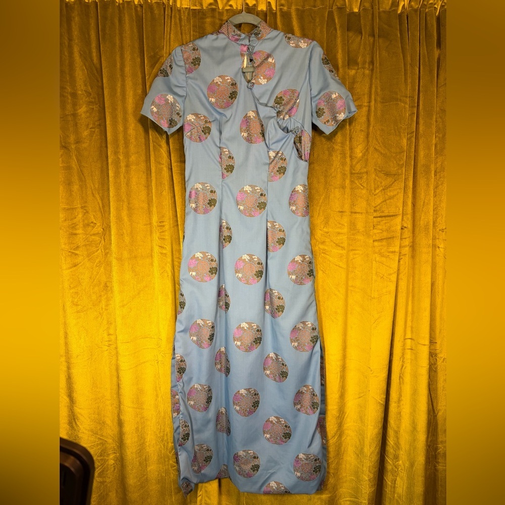 Vintage 1970s Alfred Shaheen the Master Printer Cheongsam midi dress Small Rare